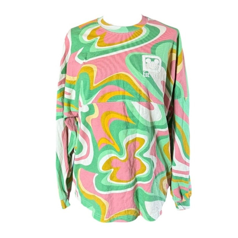 Disney Spirit Jersey Walt Disney World Psychedelic Swirl Pink Green Mens Medium